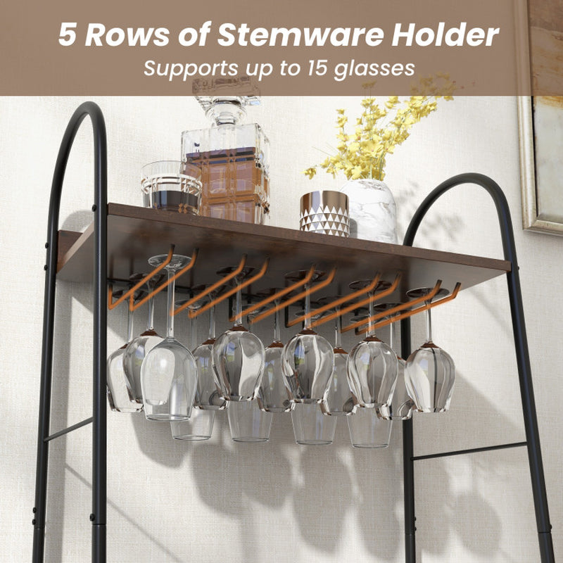 Baker'S Rack with Detachable Wine Rack and 5 Rows of Stemware Holder