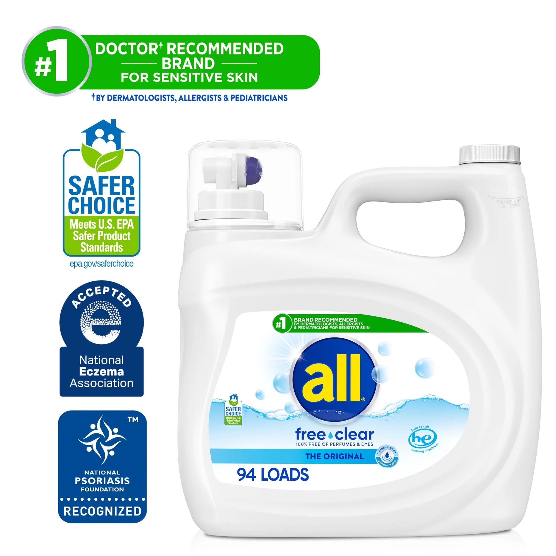 Free Clear Liquid Laundry Detergent, 118 Oz, 94 Loads