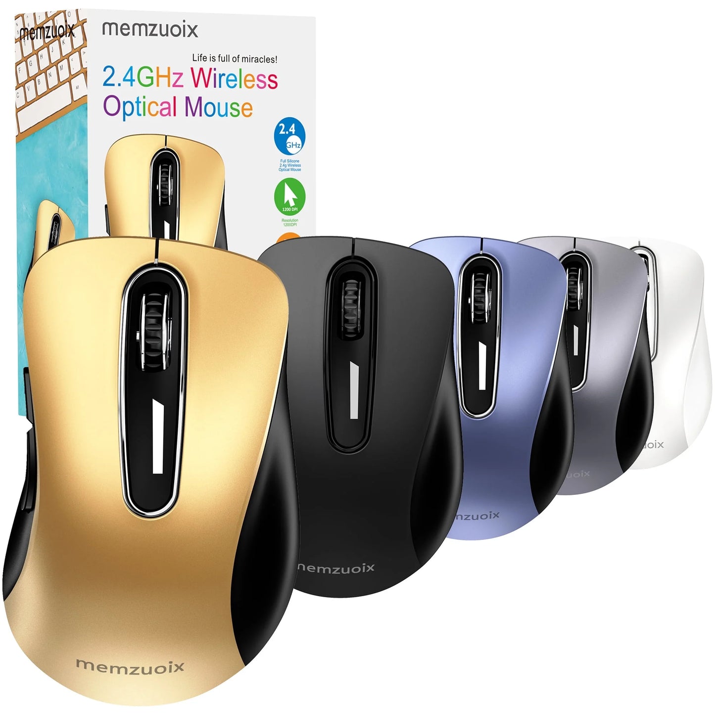Wireless Mouse, 2.4Ghz with USB Mini Receiver, 1200 DPI Optical Tracking, Ambidextrous for Laptop, PC, Computer, Chromebook, Notebook, 5 Buttons-Bumblebee