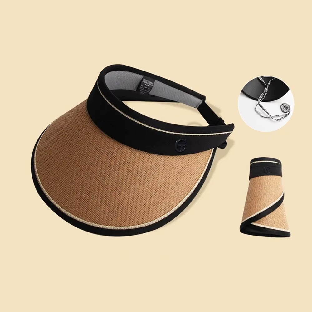 Summer Empty Top Suncap Portable Foldable Magic Tape Roll-Up Beach Hat Wide Brim Women Sun Hat Fashion Casual Straw Cap Visors