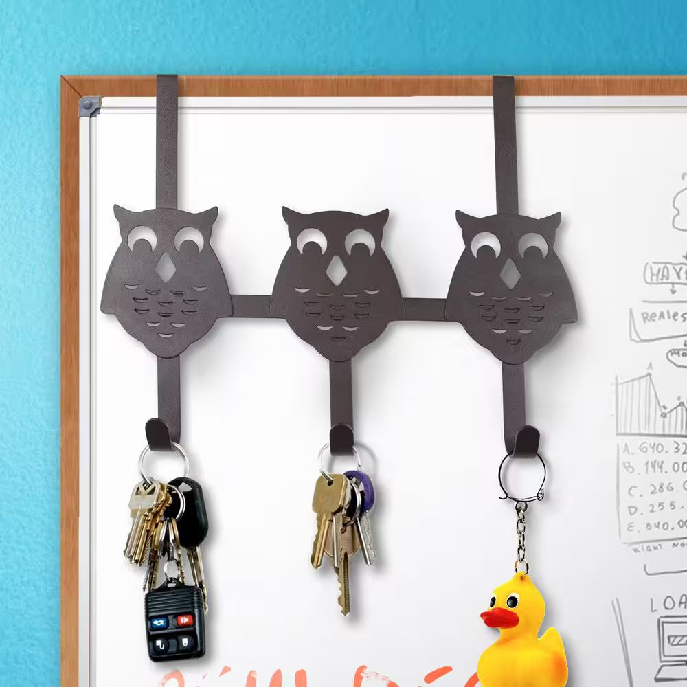 Over the Door Counter Drawer Owl Organizer Hooks - 3 Hooks Bronze