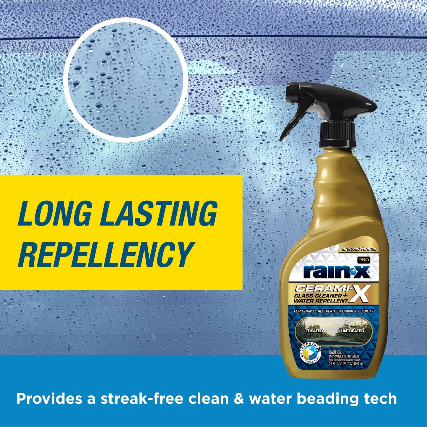 ® Cerami-X Glass Cleaner + Water Repellent, 23 .Oz - Improved Haze-Free Formula - 630177SRP