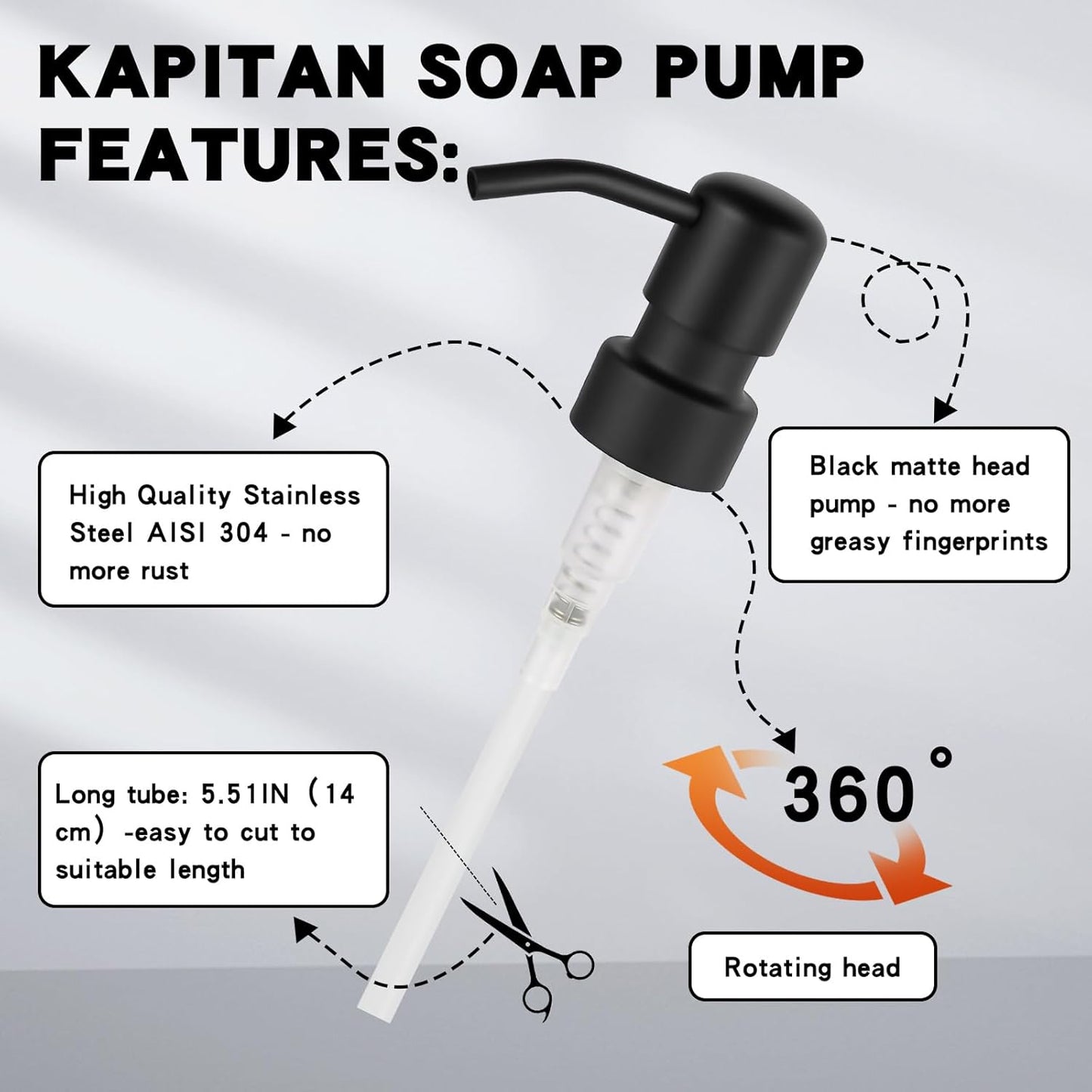 2-Pack Stainless Steel Soap and Lotion Dispenser Pumps, Replacement Pump Heads for Lotion Bottles, 28Mm(1.10Inch) Wide Mouth, Rust Proof & Leak Proof for Kitchen Bathroom Upcycling Elegant Black