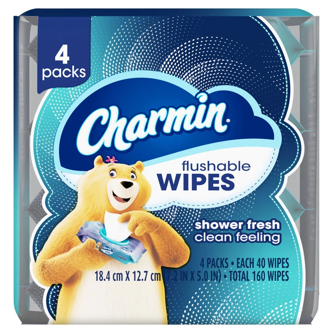 Flushable Wet Wipes, 4 Packs, 40 Wipes per Pack, 160 Total Wipes
