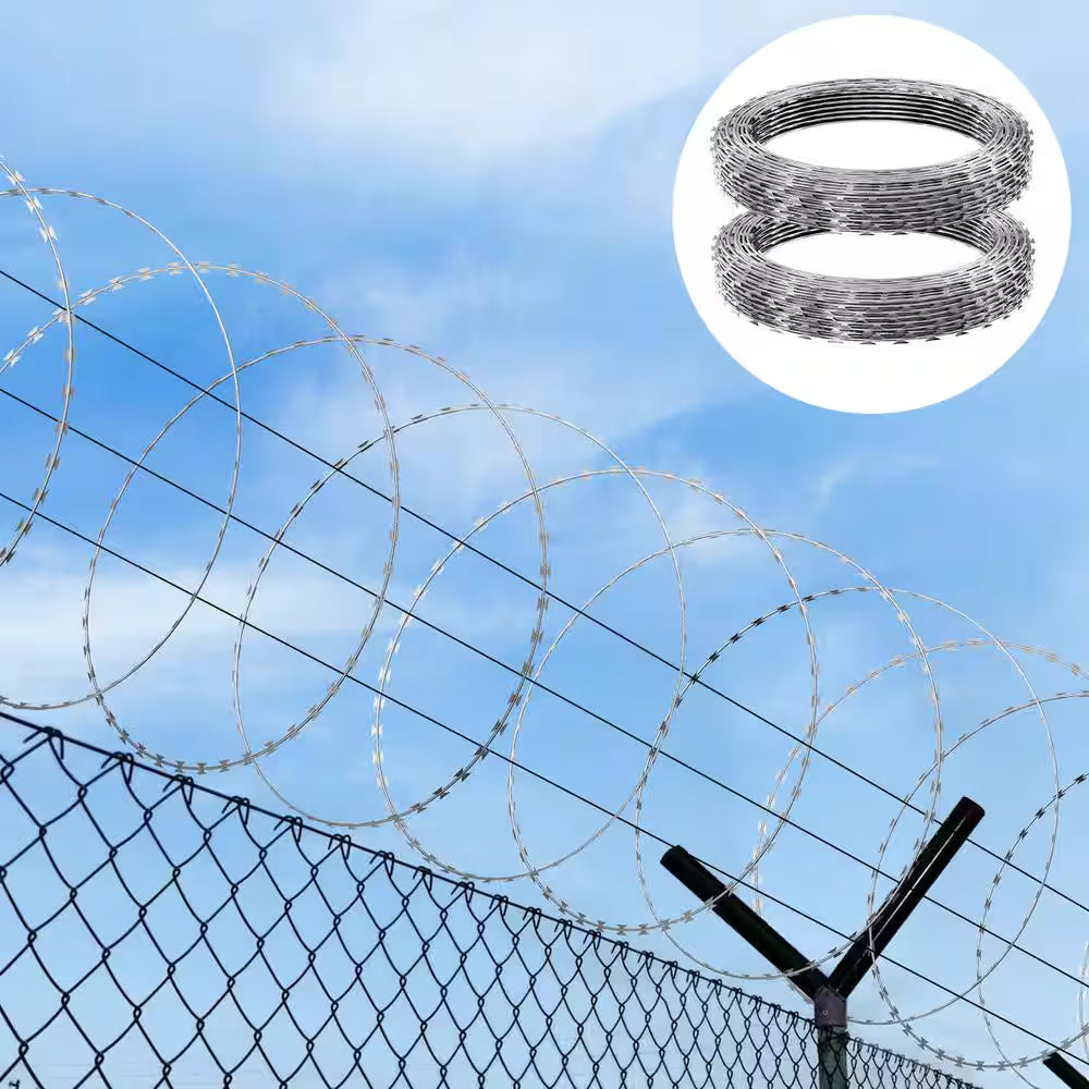 Razor Wires, 98 Ft. Razor Barbed Wire, 2 Rolls Razor Wire Fencing Razor Fence, Razor Ribbon Barbed Wire Galvanized Razor