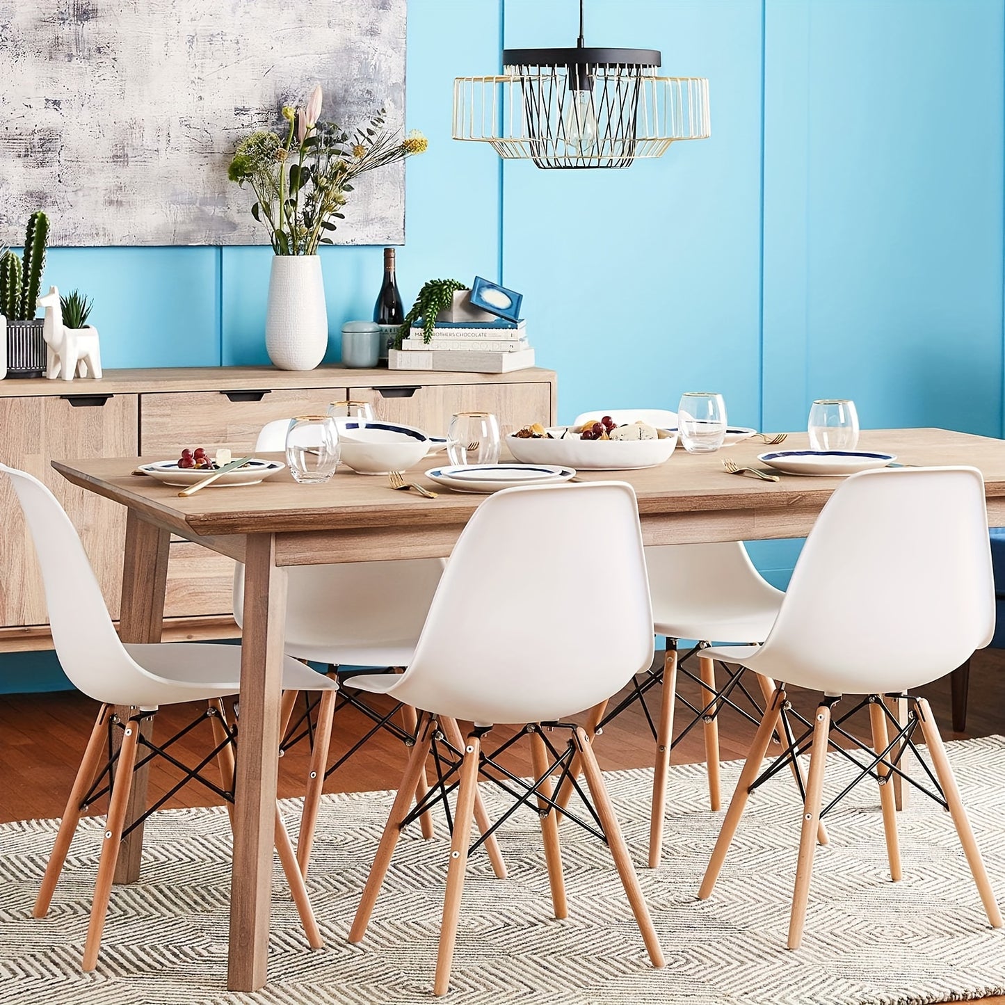Pre-Assembled Mid Century Modern Dining Chairs, Set of 4, White