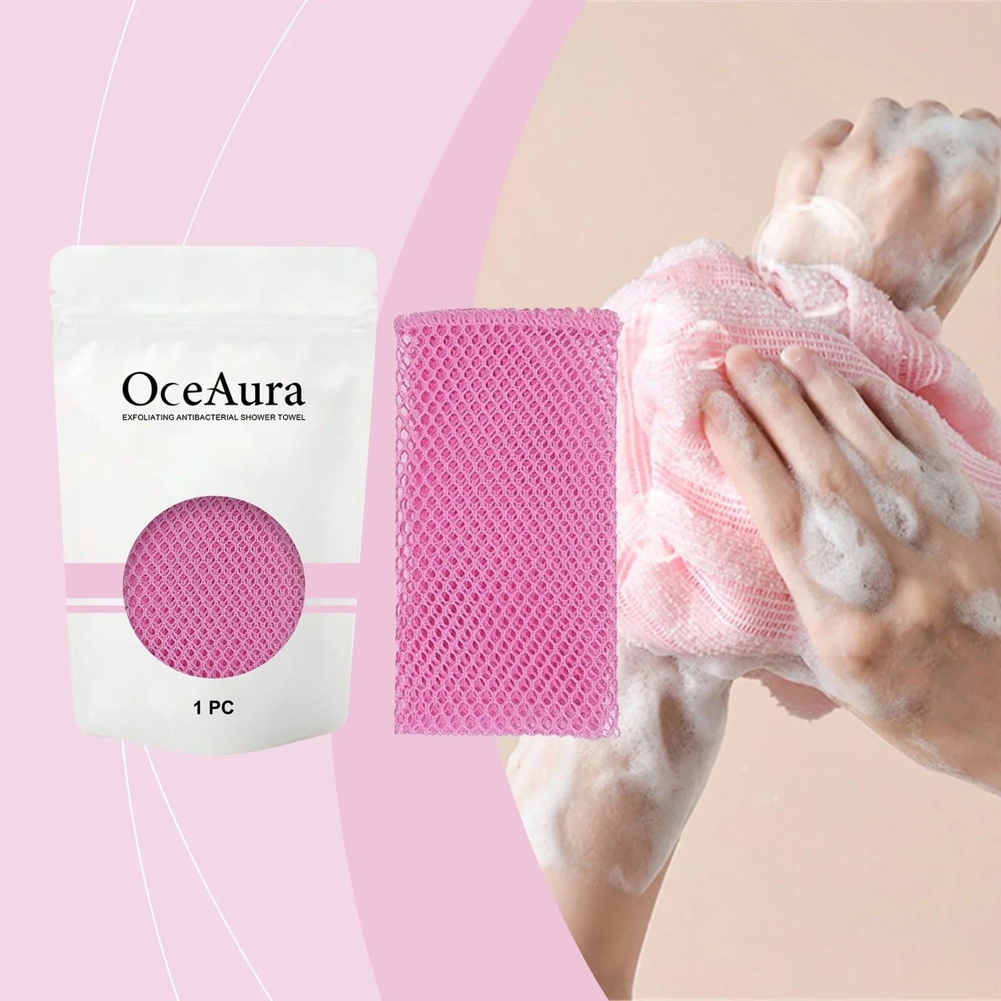 Exfoliating Back Scrubber Bath Gloves, Exfoliating Shower Towel for Body Scrub, Back Cleaner Wash Gloves to Remove Dead Skin (Pink)