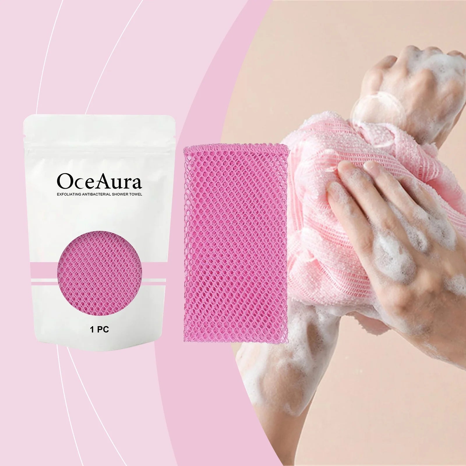 Exfoliating Back Scrubber Bath Gloves, Exfoliating Shower Towel for Body Scrub, Back Cleaner Wash Gloves to Remove Dead Skin (Pink)