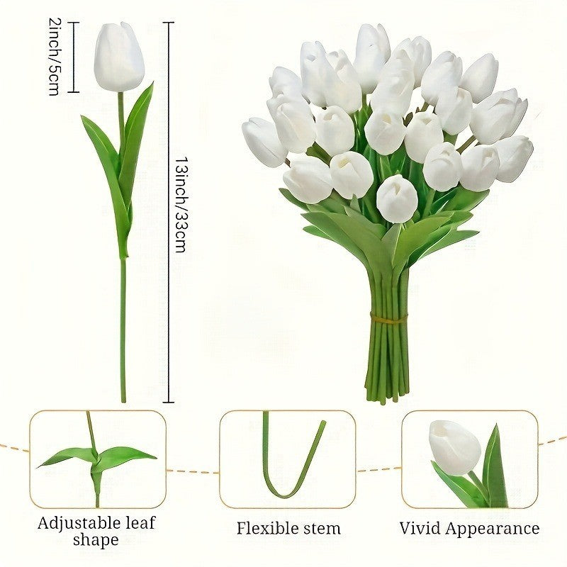 10/20 Artificial White Tulip Bouquet - 13In for Home Decoration and Weddings