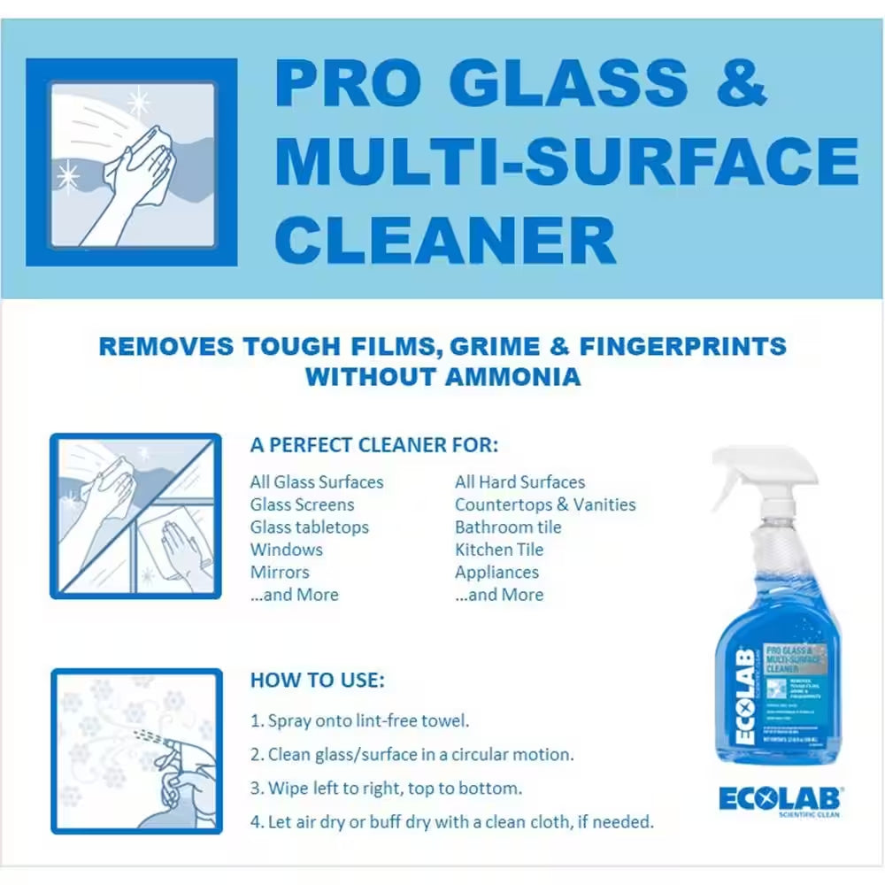 32 Oz. Ammonia-Free Pro Glass Cleaner and Multi-Surface Cleaner Spray Bottle for Windows and Mirrors