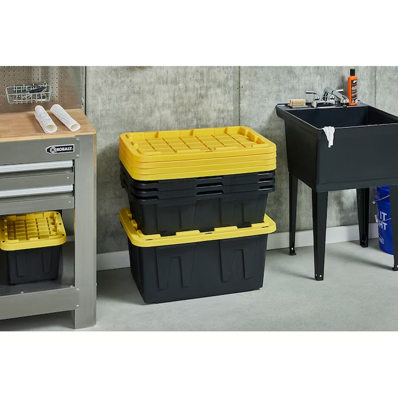 Commander Medium 16 -Gallons ( 64 -Quarts ) Black and Yellow Stackable Tote with Standard Snap Lid
