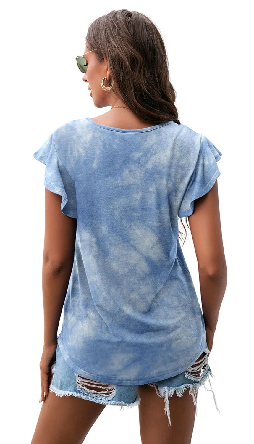 Summer Ruffle Short Sleeve Knit Tunic Tops Shirts Tank Tee Blouse for Women