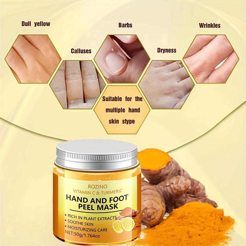 Vitamin C Turmeric Hand Mask, 50g - Moisturizing and Hydrating, Alcohol-Free, Fragrance-Free, with Hyaluronic Acid for Smooth, Soft Skin