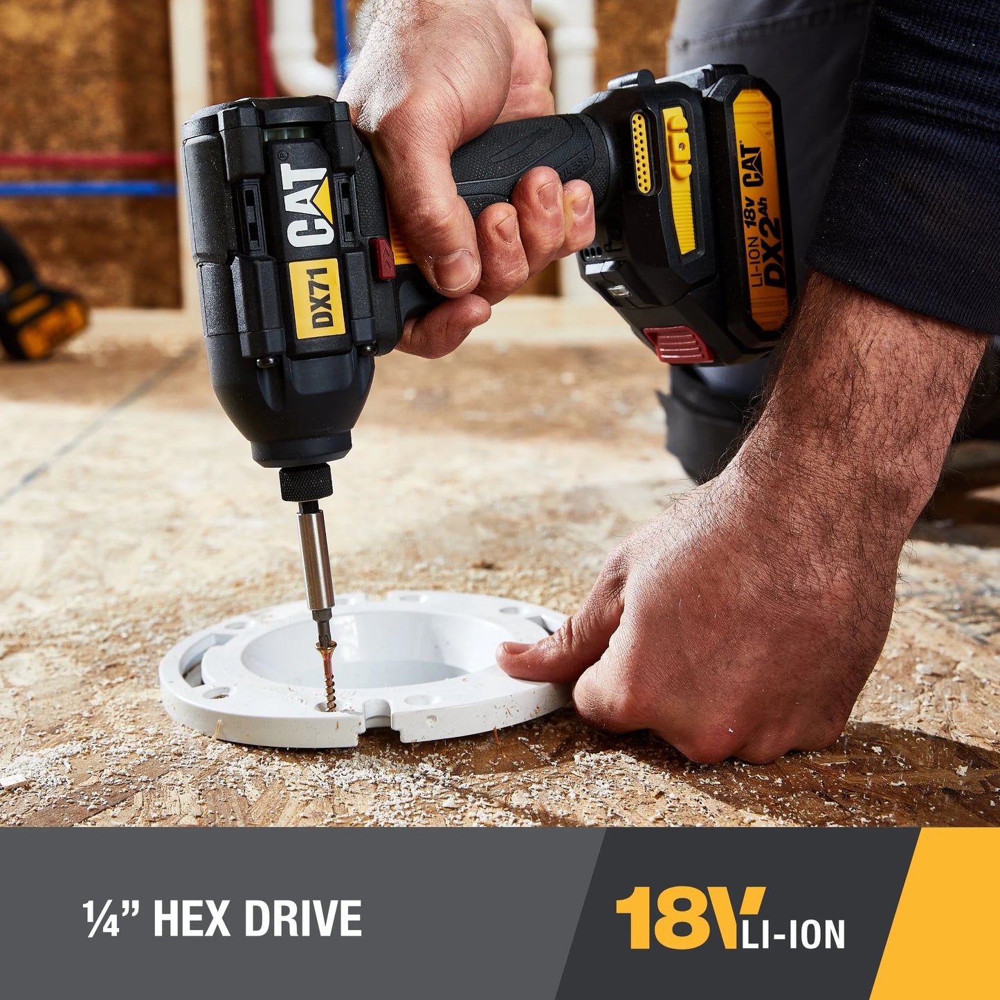 Caterpillar Cat® DX71 18V 1/4” Cordless High-Torque Impact Driver, Brushless with 3 Speed Settings – 2 Batteries & Charger Included