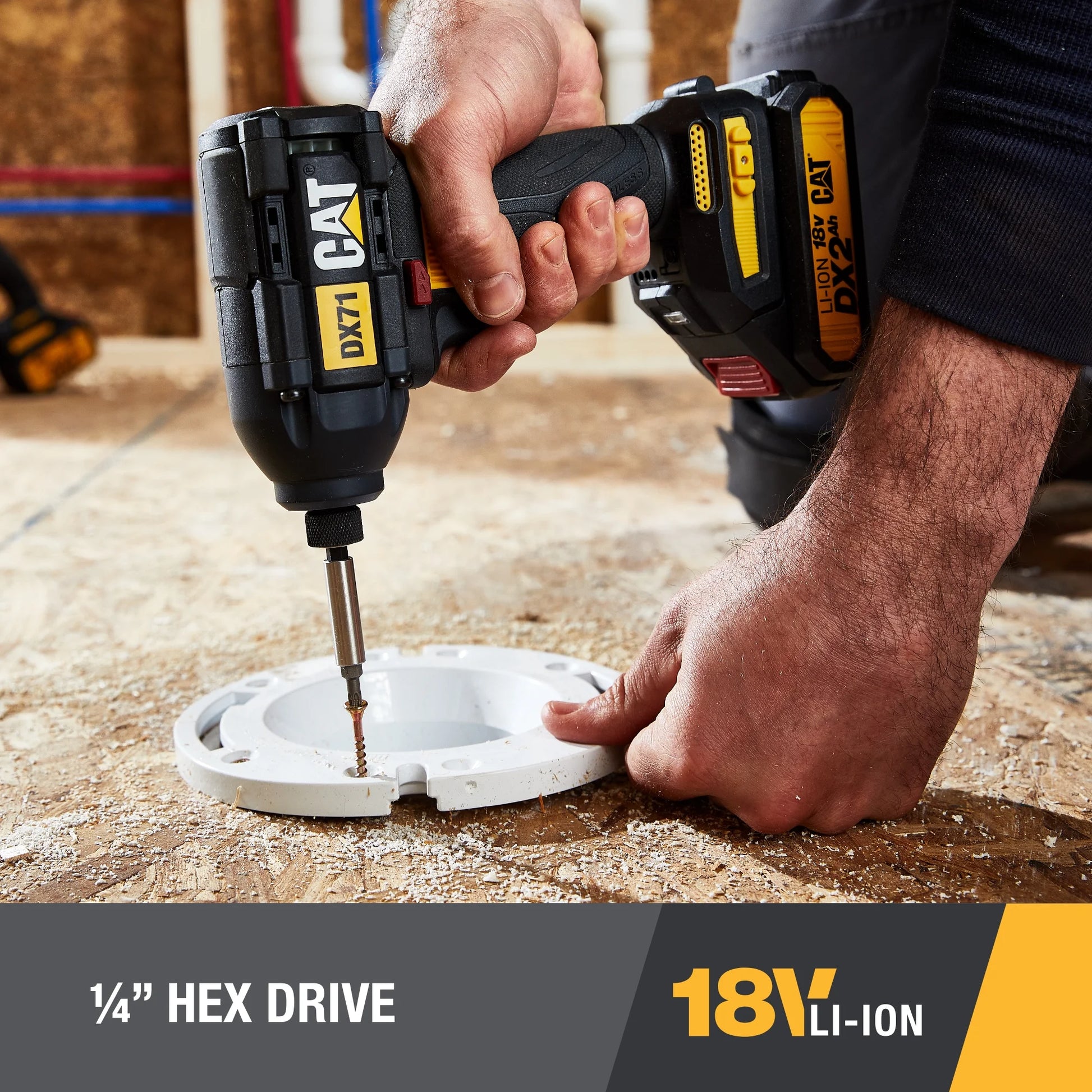 Caterpillar Cat® DX71 18V 1/4” Cordless High-Torque Impact Driver, Brushless with 3 Speed Settings – 2 Batteries & Charger Included