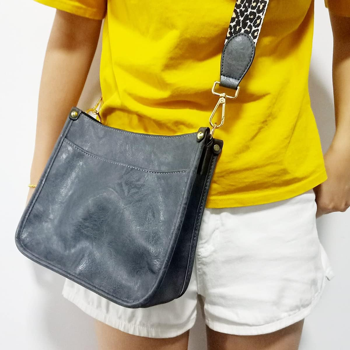 Vegan Leather Crossbody Bags for Women- Medium Size Hobo Zipped Pockets Cross-Body Purse with Adjustable Leopard Strap