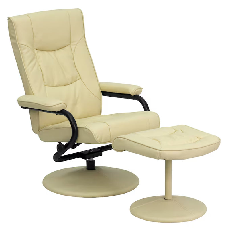 Brown Faux Leather Upholstered Swivel Recliner with Ottoman Set