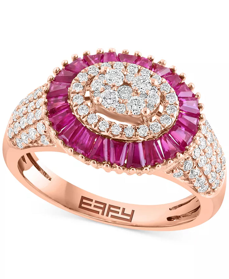 EFFY® Ruby (1-5/8 Ct. T.W.) & Diamond (5/8 Ct. T.W.) Baguette Cluster Ring in 14K Rose Gold