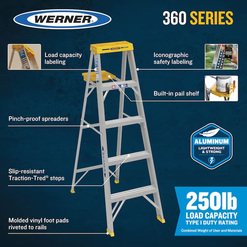 300 4-Ft ( 8-Ft Reach Height ) Aluminum Type 1 - 250 Lbs. Load Capacity Step Ladder