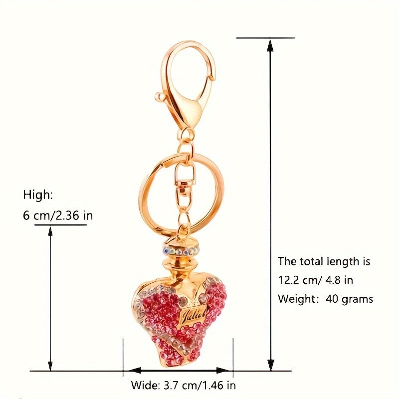 1pc Rhinestone Perfume Bottle Keychain Cute Alloy Key Chain Ring Bag Backpack Charm Car Key Pendant Women Daily Use Gift