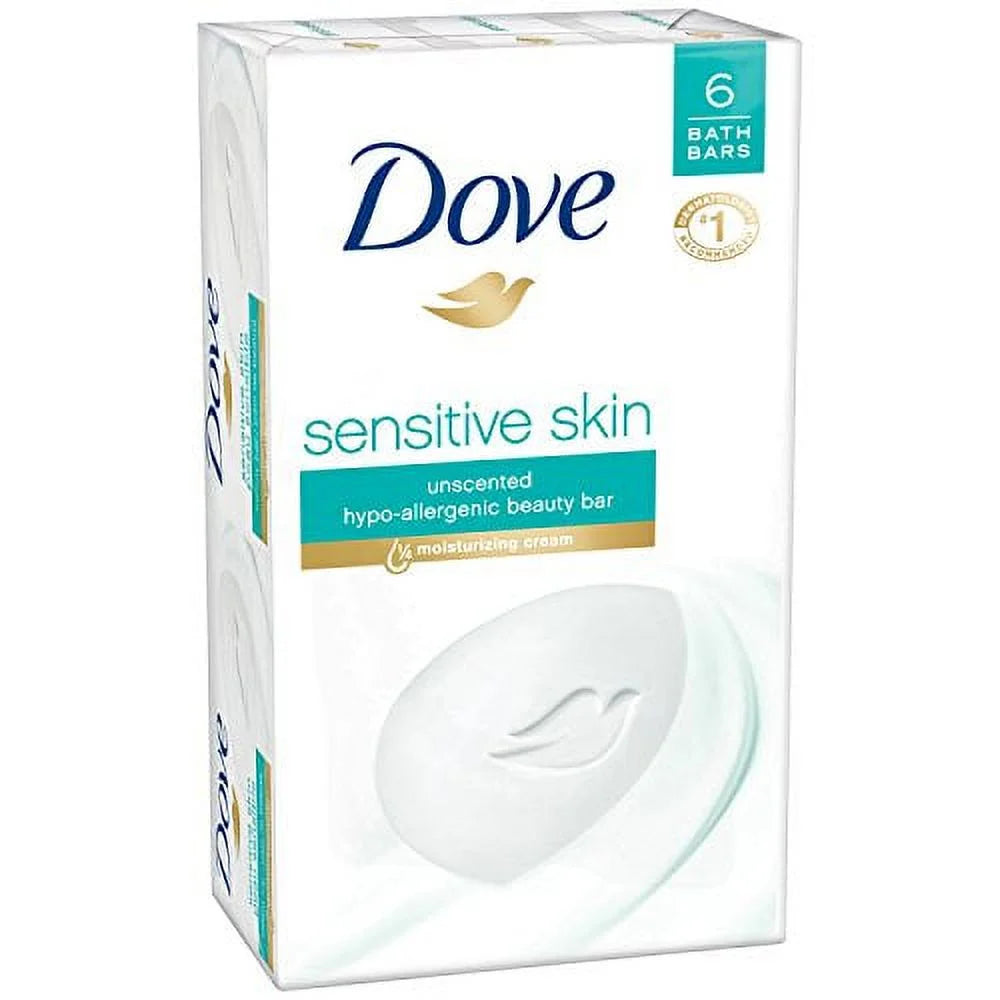 Beauty Bar More Moisturizing than Bar Soap Sensitive Skin with Gentle Cleanser for Softer Skin, Fragrance-Free, Hypoallergenic Beauty Bar 3.75 Oz, 6 Bars