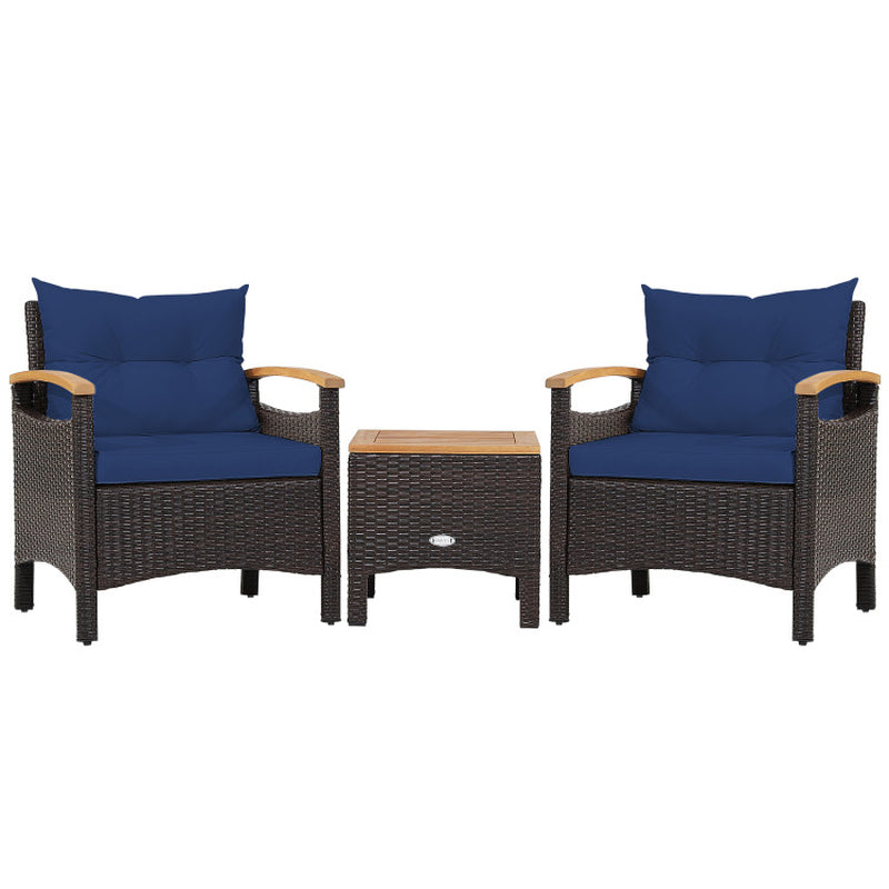 3 Pieces Patio Rattan Furniture Set with Removable Cushions