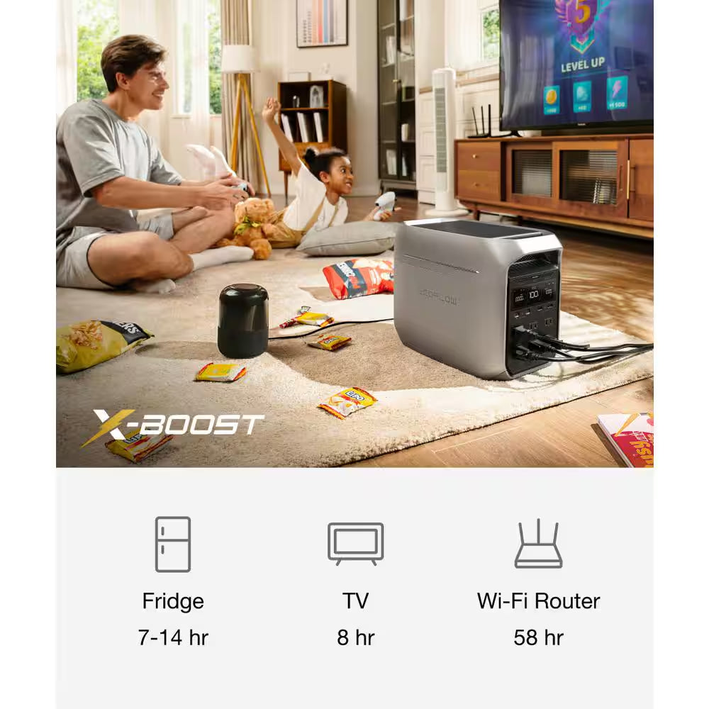 1024-Watt DELTA 3 Plus, 1800-Watt Output, LFP Power Station, Home Backup, Camping, Push-Button Start Battery Generator