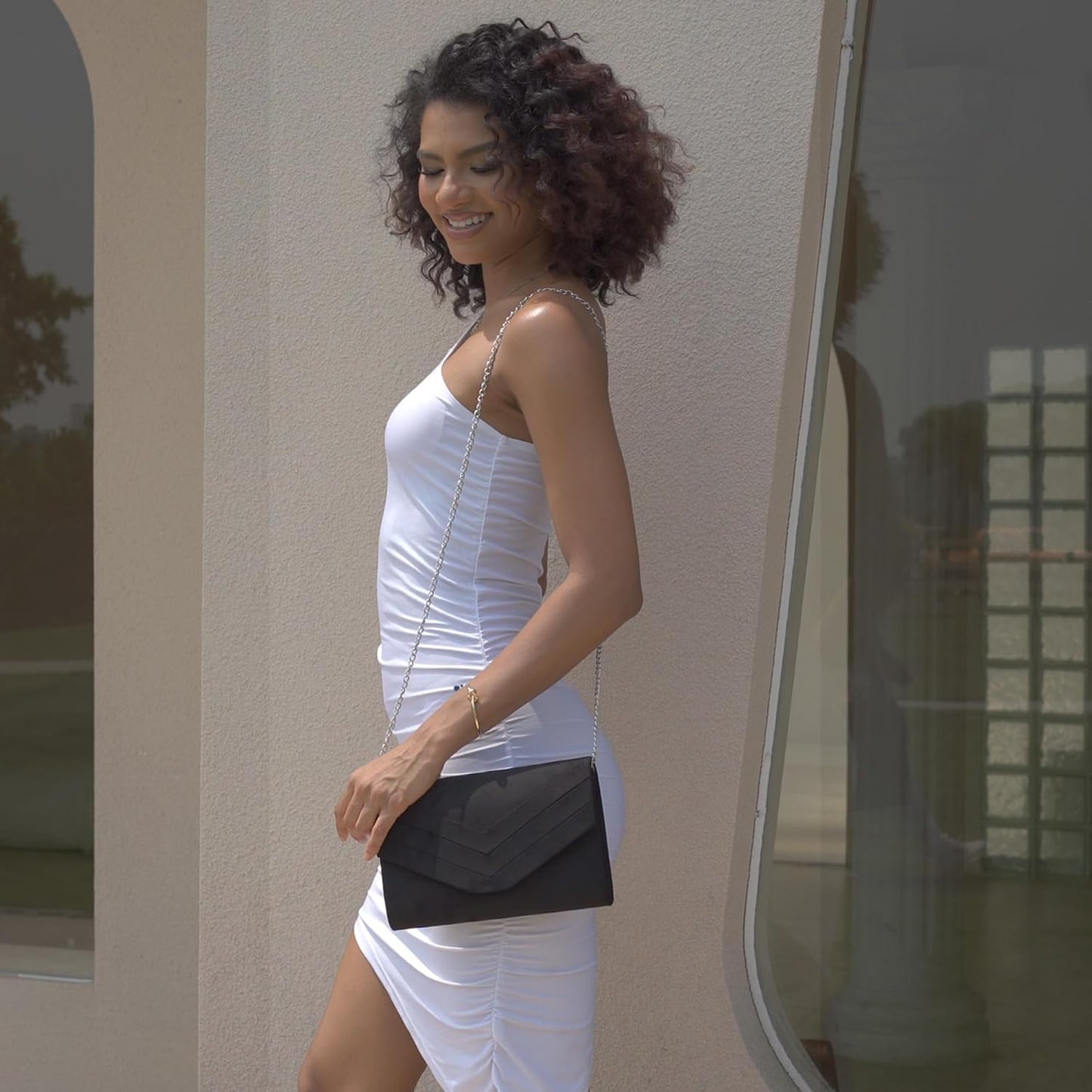 Evening Bag for Women, Suede Envelope Evening Purses Crossbody Shoulder Clutch Bag