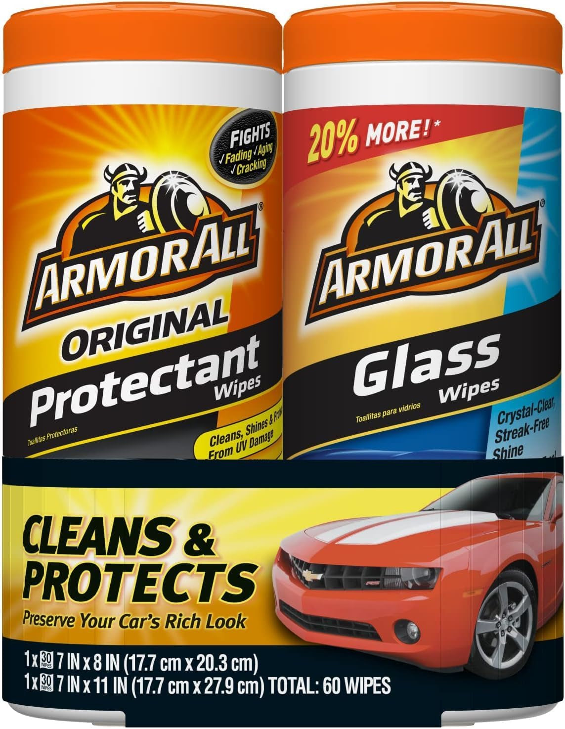 Protectant Wipes and Glass Wipes, Car Cleaning Wipes and Car Glass Wipes, 30 Count Each, 2 Pack