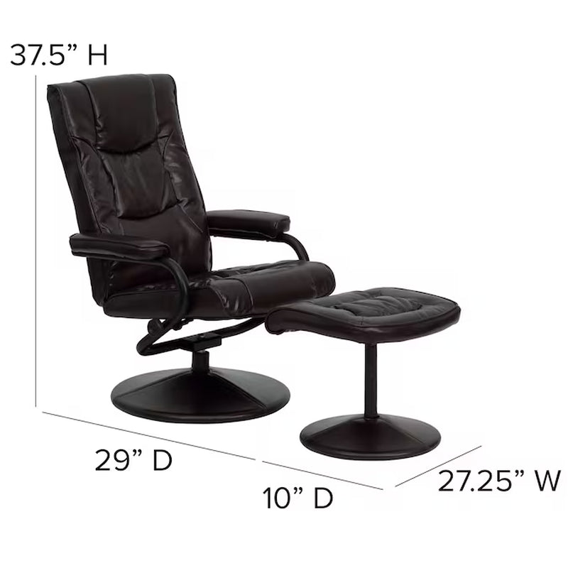 Brown Faux Leather Upholstered Swivel Recliner with Ottoman Set