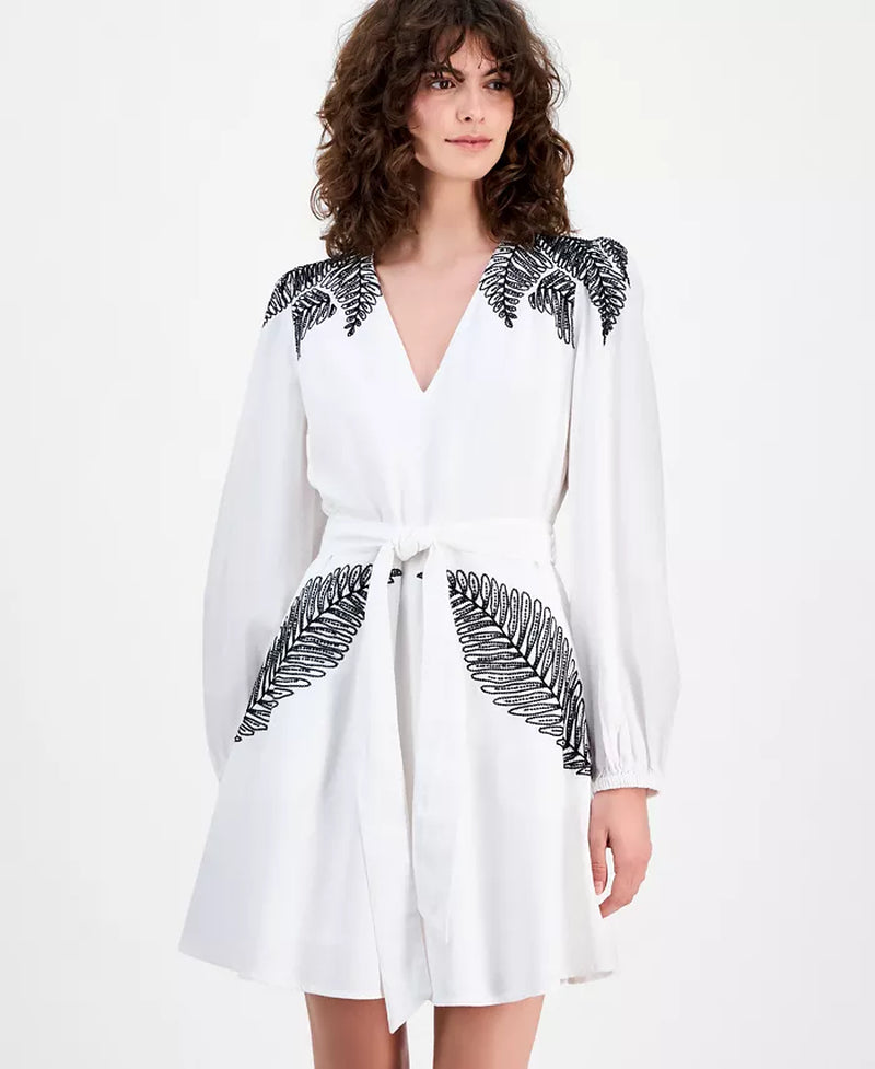 Women'S Palm Embellished Long-Sleeve Mini Dress, Macy'S Exclusive