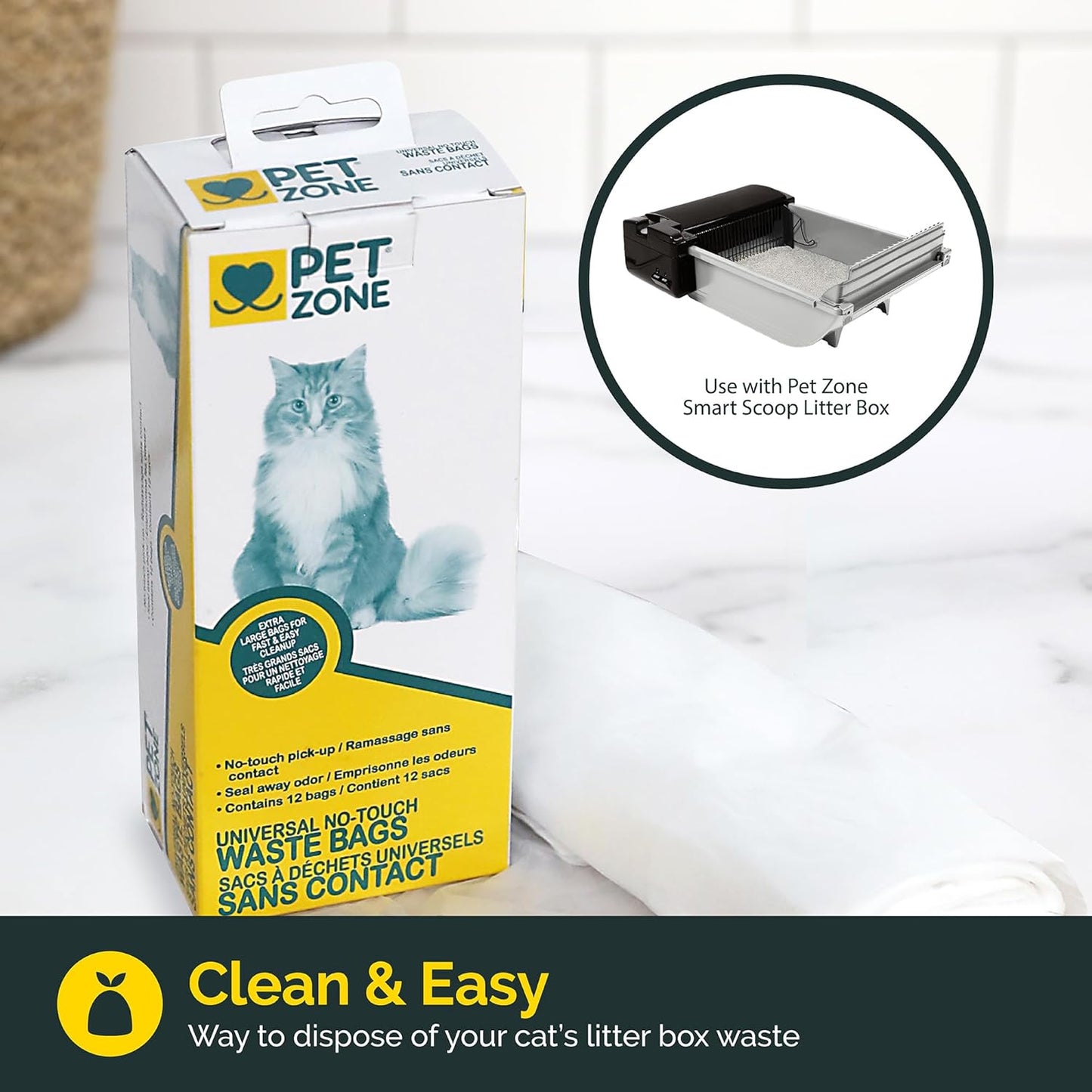 Pet Zone Universal No-Touch Cat Litter Bags, Kitty Litter Bags & Waste Bags (Lit
