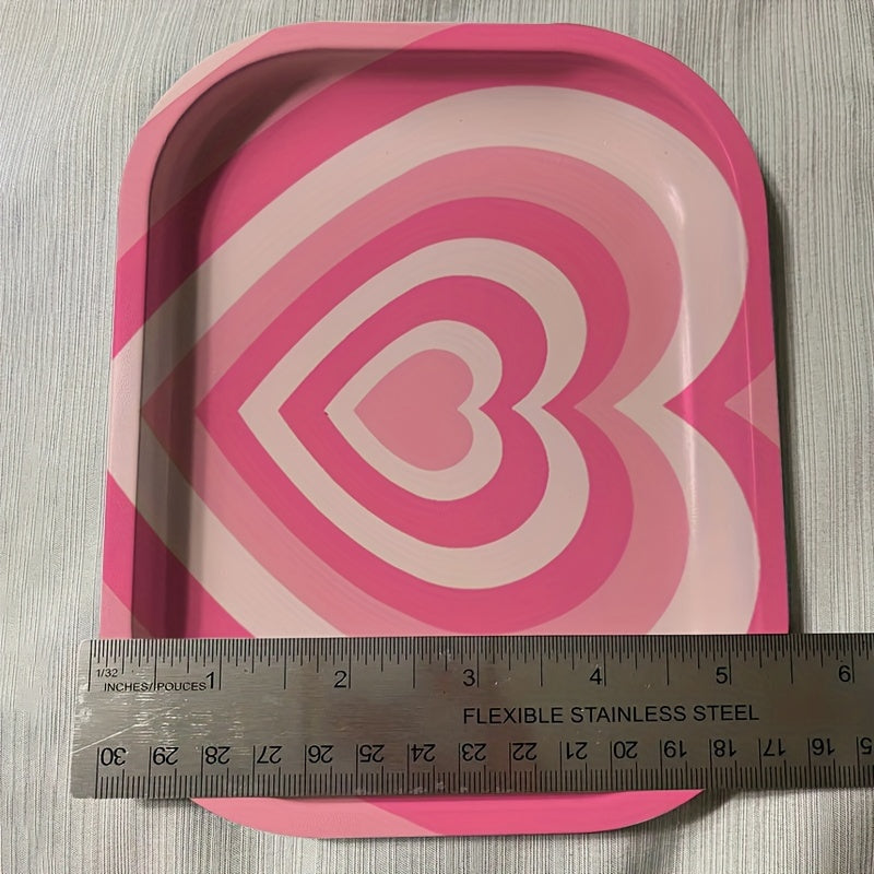 1pc Creative Pink Heart Metal Cartoon Tray, Pink Love Style Fruit Plate - The Perfect Smoking Accessory For Your Cute Cigarette Rolling Needs, For Party, Any Snacks, Fruit Trays, Tea Trays, Perfume Cosmetic Tray, For Home Roo