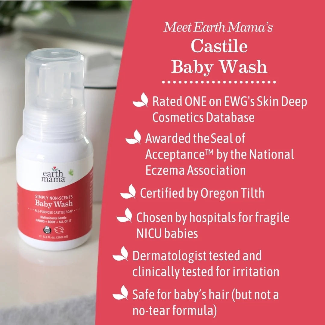 Simply Non Scents Baby Wash, Castile Soap for Sensitive Skin, Unscented, 6.27 Fl Oz