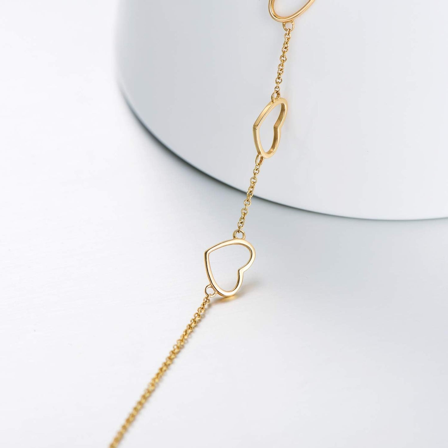 14K Gold Heart Anklet for Women, Real Gold Love Ankle Bracelet Foot Jewelry for Her, 8.4"-10"