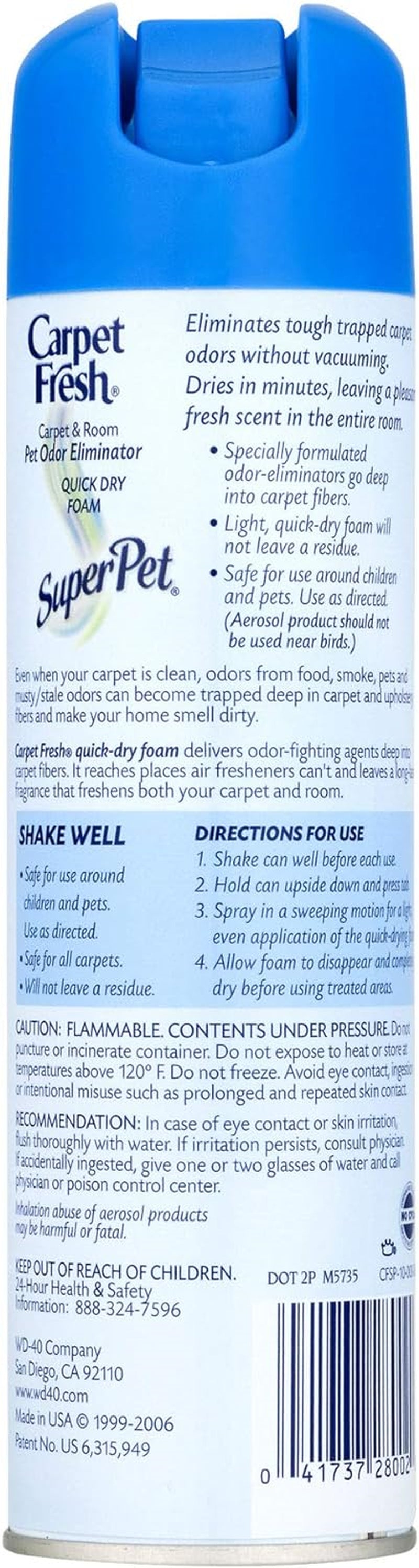 Carpet Fresh No Vacuum Foam Carpet Refresher, Super Pet 10.50 Oz (Pack of 2)