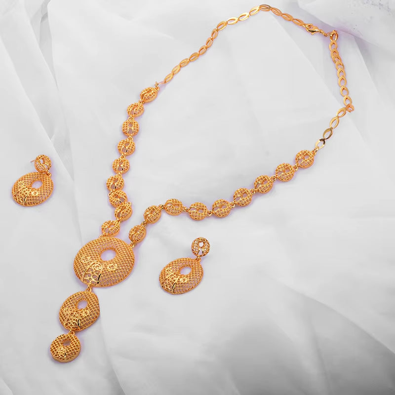 Dubai Gold Color Earrings/Necklaces/Jewelry Sets for Women African/Nigeria Jewellery Gifts Band Gift Box