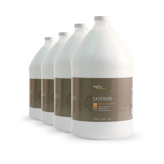 Organics Body Lotion – Hydrating Body Lotion for Women and Men, Moisturizing Formula Made with Essential Oils, Great for Refillable Lotion, Honey Coconut Scent (1 Gallon, Case of 4)