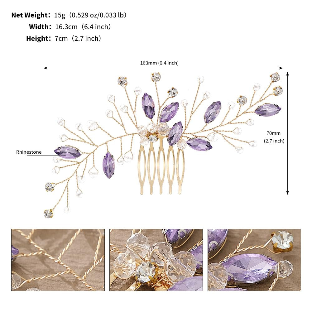 Bridal Handmade Colourful Rhinestone Hair Accessory - Sparkly Headpiece with Clips and Side Combs for Women, Girls