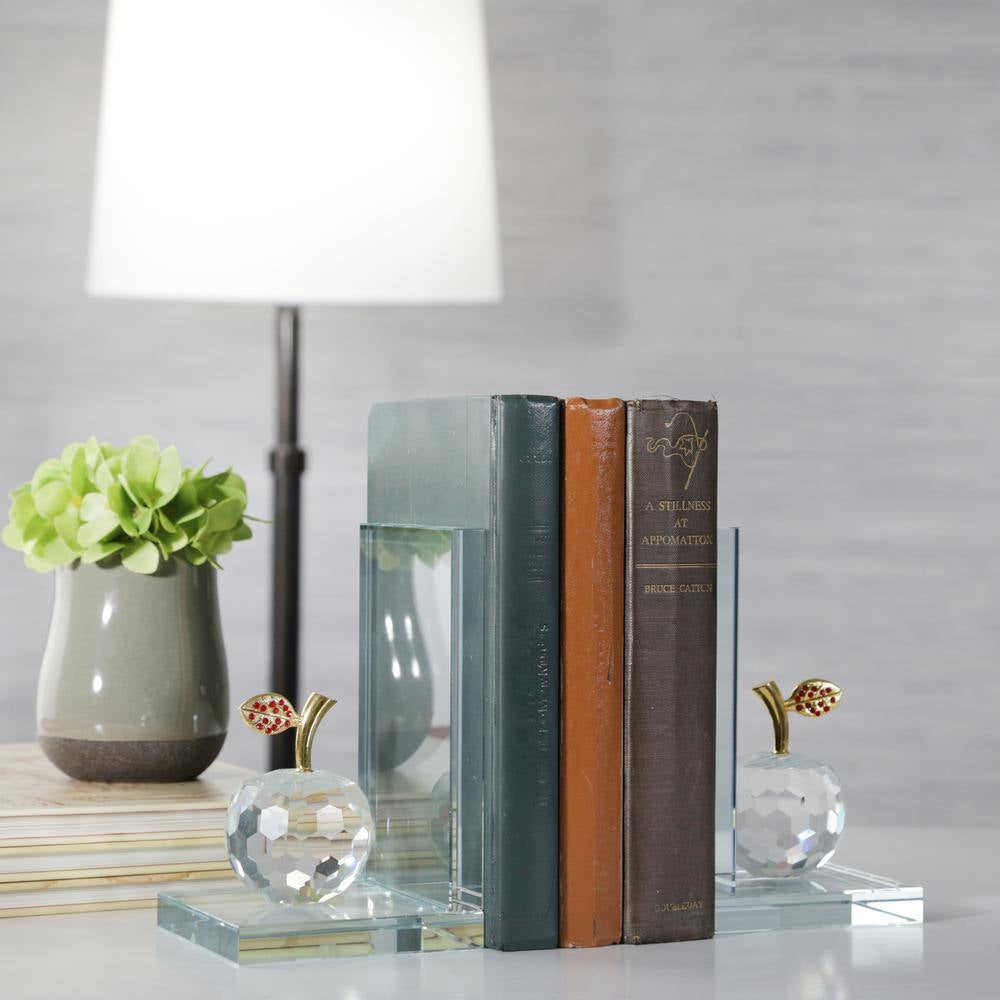 Clear Crystal Apple Glass Bookends (Set of 2)