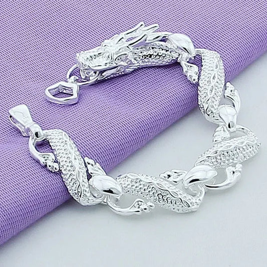 New 2019 Trendy 925 Sterling Silver White Chinese Dragon Chain Bracelets for Men Fashion Jewelry Bracelet Male