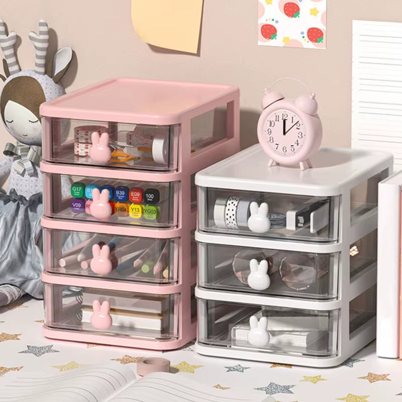 Clear Stacking Drawer Organizer - Multi-Tier PP Storage Box for Office/Beauty Products, Modular Desktop System (2-5 Layers)