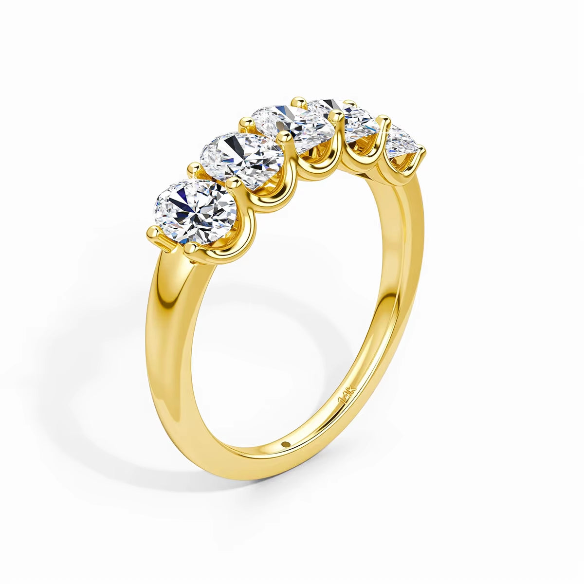 Real 14K Gold Oval Cut Moissanite Rings for Women 5 Stone Lab Diamond Eternity Wedding Band Bride Luxury Engagement Jewelry