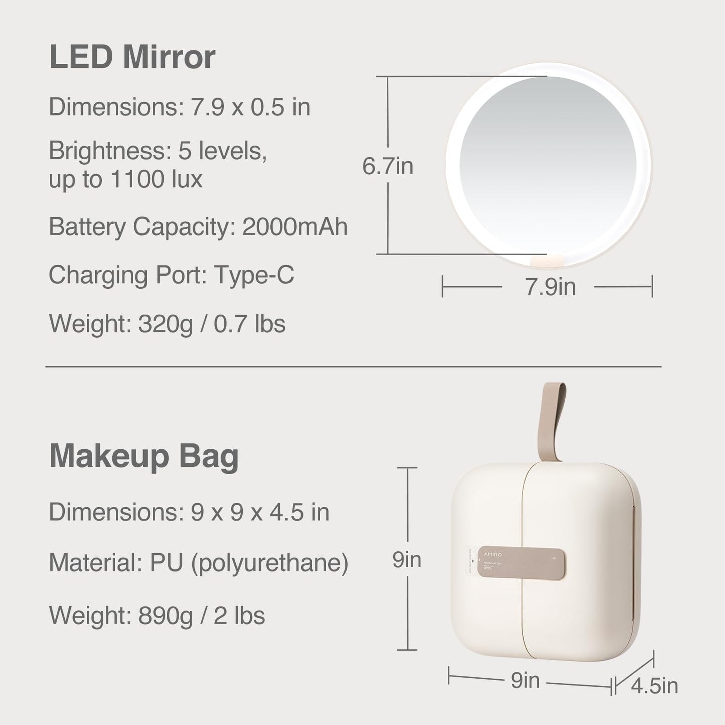M2 Lumocube Makeup Mirror with Bag - Portable LED Makeup Mirror with Lights, ...