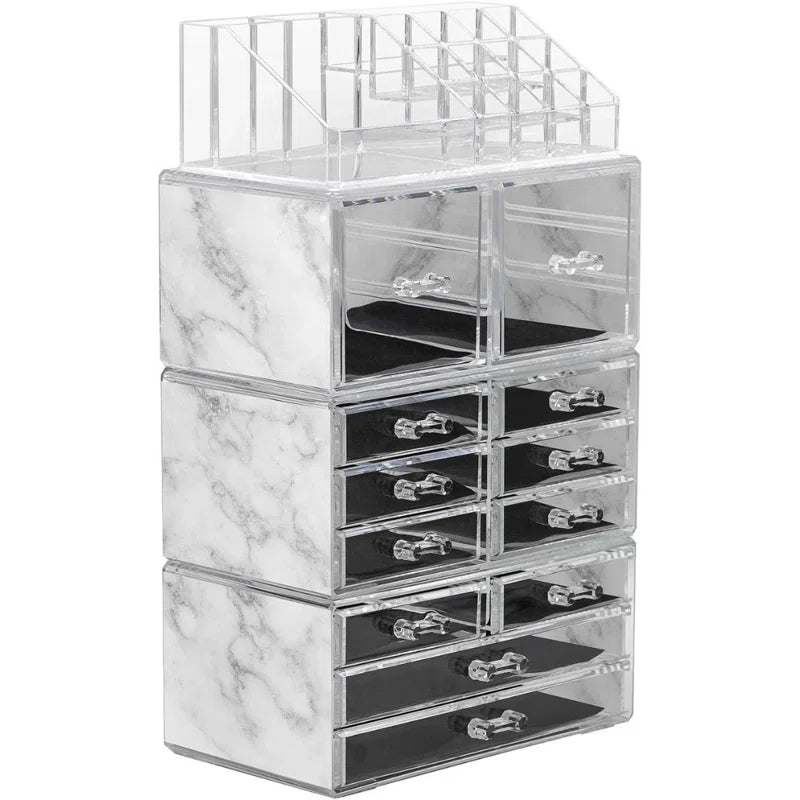 12 Drawer 4-Piece Makeup and Jewelry Organizer Case and Top Shelf