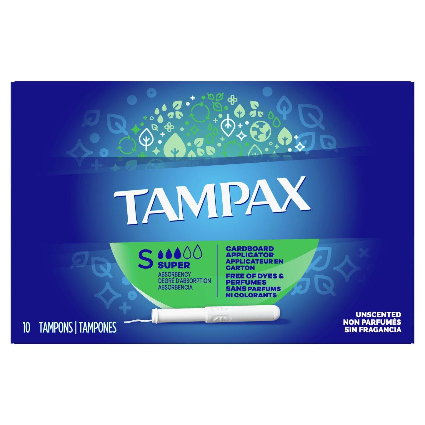 Cardboard Tampons Super Absorbency, Anti-Slip Grip, Leakguard Skirt, Unscented, 10 Count