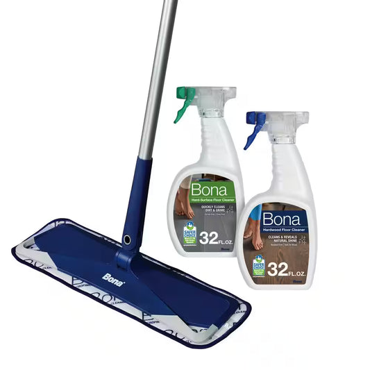 Premium Hard-Surface Floor Microfiber Flat Mop, 32 Oz. Hardwood Cleaner and 32 Oz. Hard-Surface Cleaner