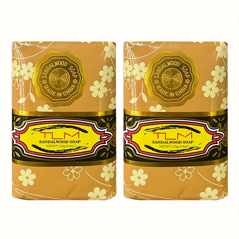 1pc/2pcs 4.41oz Traditional Sandalwood Essential Oil Soap, Rich Fragrance, Cleansing Soap, Bath Soap, Oil Control And Moisturizing, Refreshing Body Smell