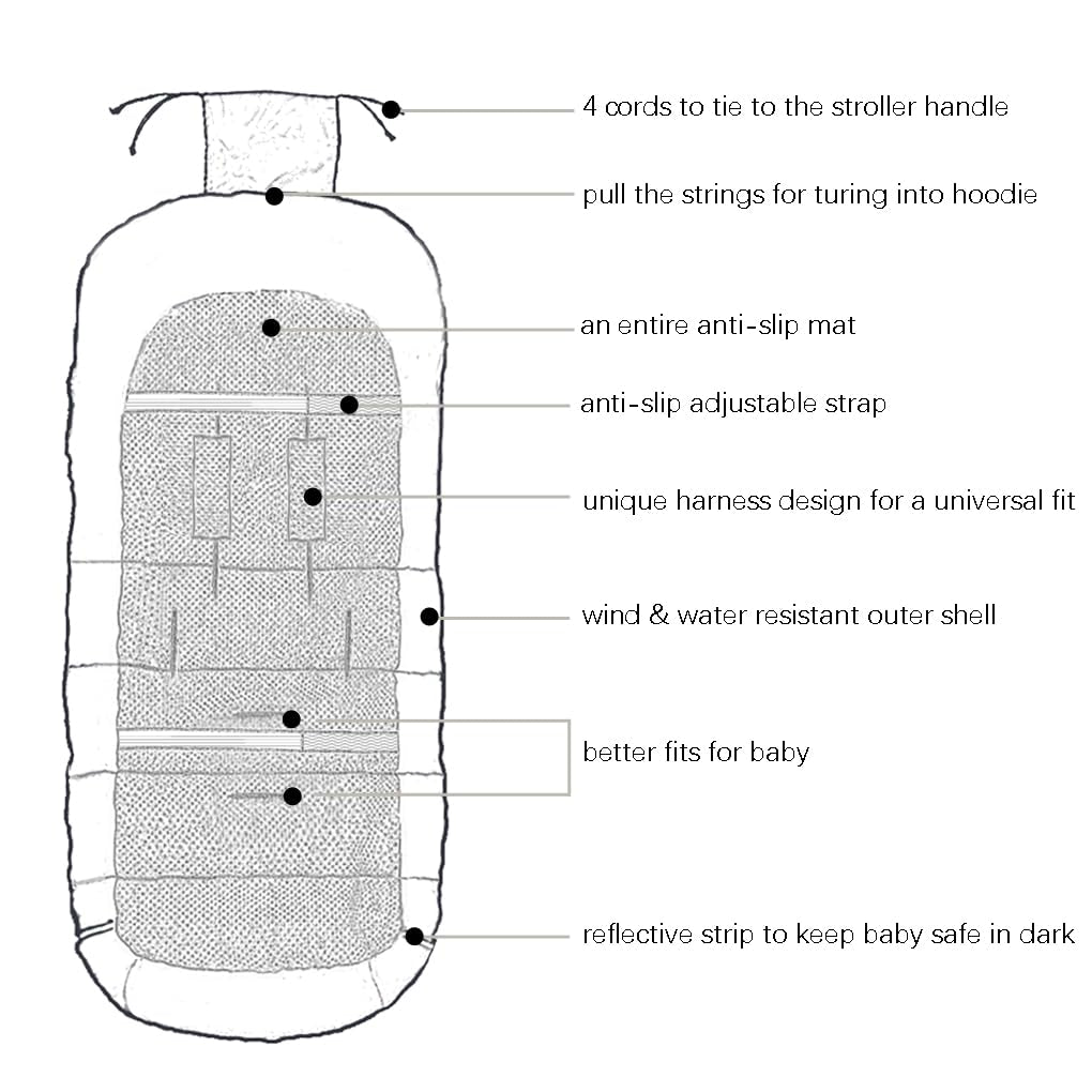 3 in 1 Winter Outdoor Tour Toddler Universal Stroller Sleeping Bag, Waterproof Footmuff, Length/Height/Temperature Adjustable Baby Bunting Bag, Black