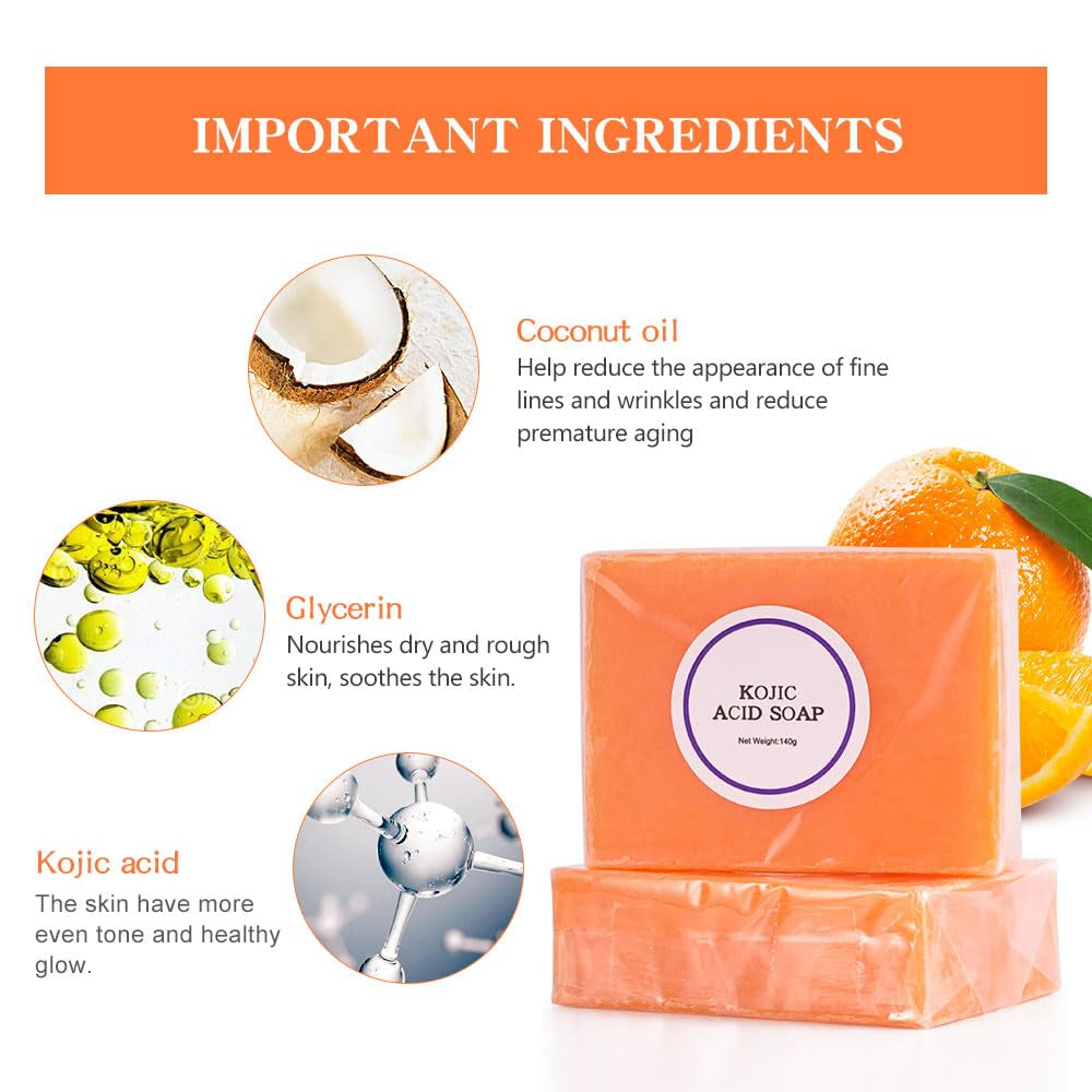 Kojic Acid Soap Bar Moisturizing Deep Cleansing for Face and Body Smooth Skin Care 140G X 2 Bars,9.9 Oz 2 Bars